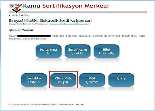 PIN/PUK Bilgisi