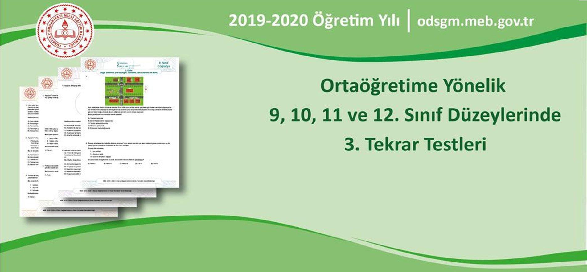 Ortaöğretime Yönelik 9, 10, 11 ve 12. Sınıf Düzeylerinde 3. Tekrar Testleri Yayımlandı